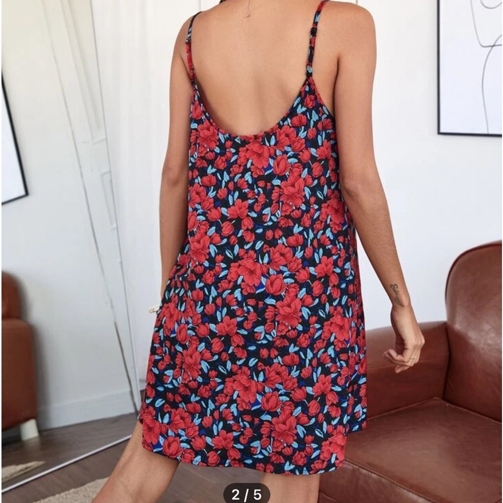 SHEIN ALL OVER FLORAL PRINT LOW BACK SLIP DRESS - Picture 2 of 5